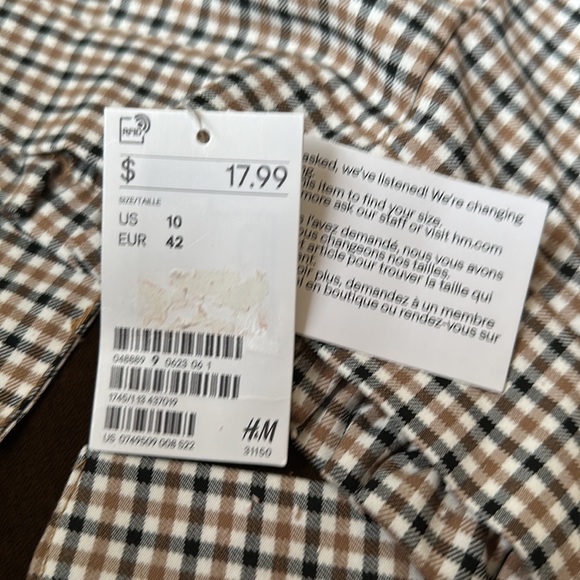 H & M Divided Plaid NWT High & Elastic Waist Shorts In Soft twill  Tie In Front - Picture 8 of 8